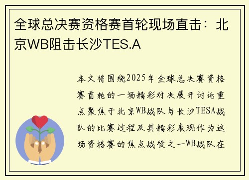 全球总决赛资格赛首轮现场直击：北京WB阻击长沙TES.A